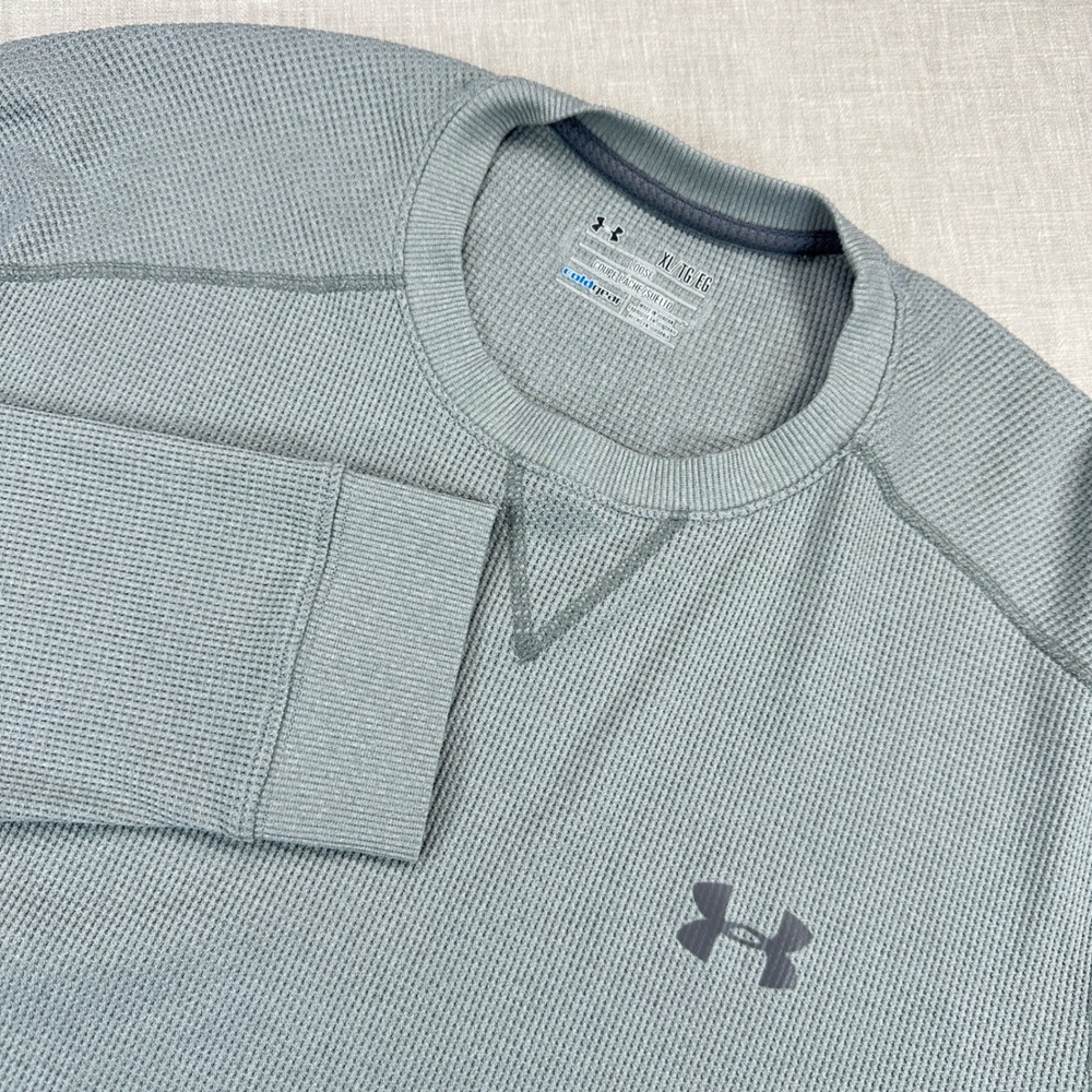 Under Armour Shirt Mens XL Gray ColdGear 1253061 Waffle Knit Thermal EUC